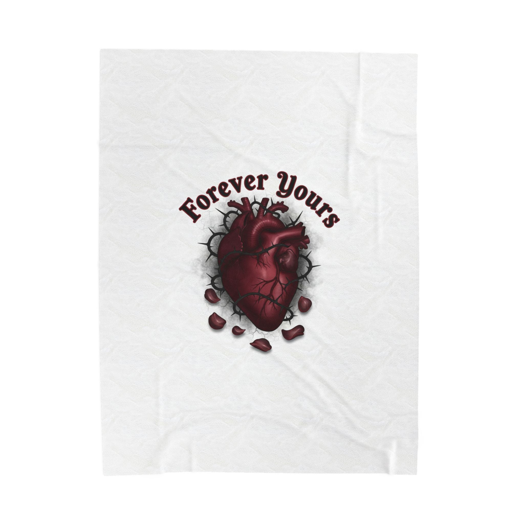 Anatomical Heart "Forever Yours" Velveteen Plush Blanket | Goth Valentine, Dark Romance