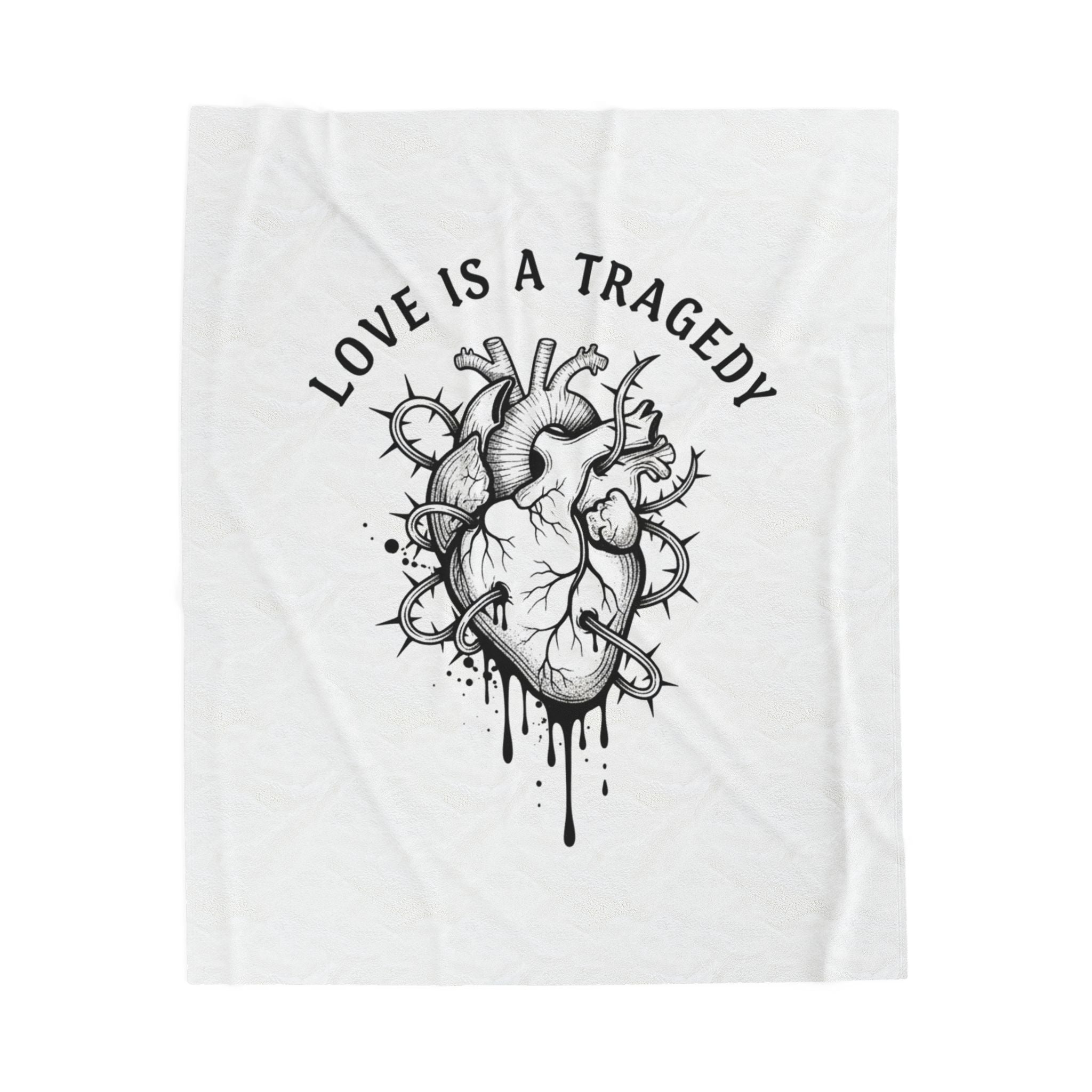 Anatomical Heart 'Love Is a Tragedy' Velveteen Plush Blanket | Goth Valentine, Dark Romance