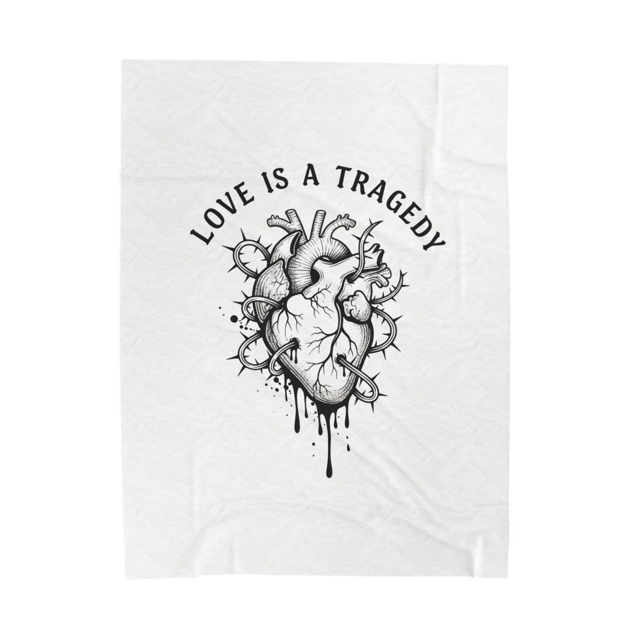 Anatomical Heart 'Love Is a Tragedy' Velveteen Plush Blanket | Goth Valentine, Dark Romance