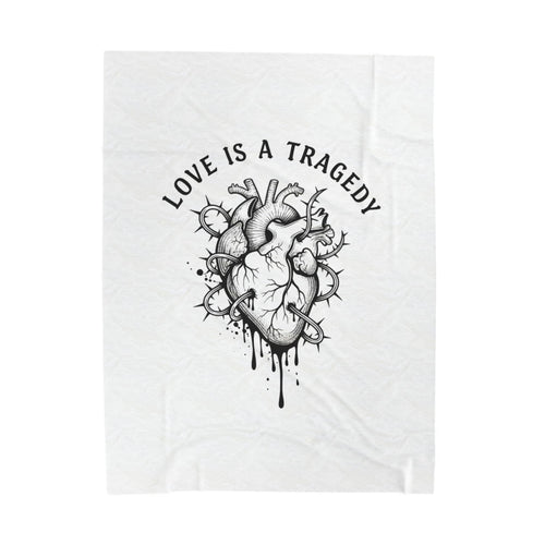 Anatomical Heart 'Love Is a Tragedy' Velveteen Plush Blanket | Goth Valentine, Dark Romance