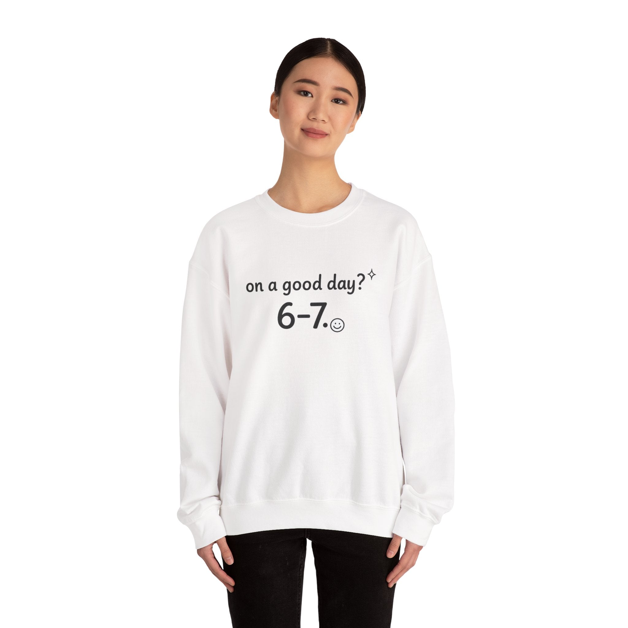 6-7 meme crewneck sweatshirt | 67 shirt, absurdist humor