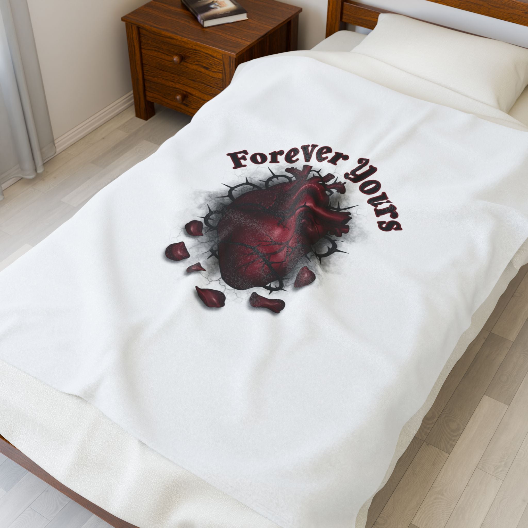 Anatomical Heart "Forever Yours" Velveteen Plush Blanket | Goth Valentine, Dark Romance