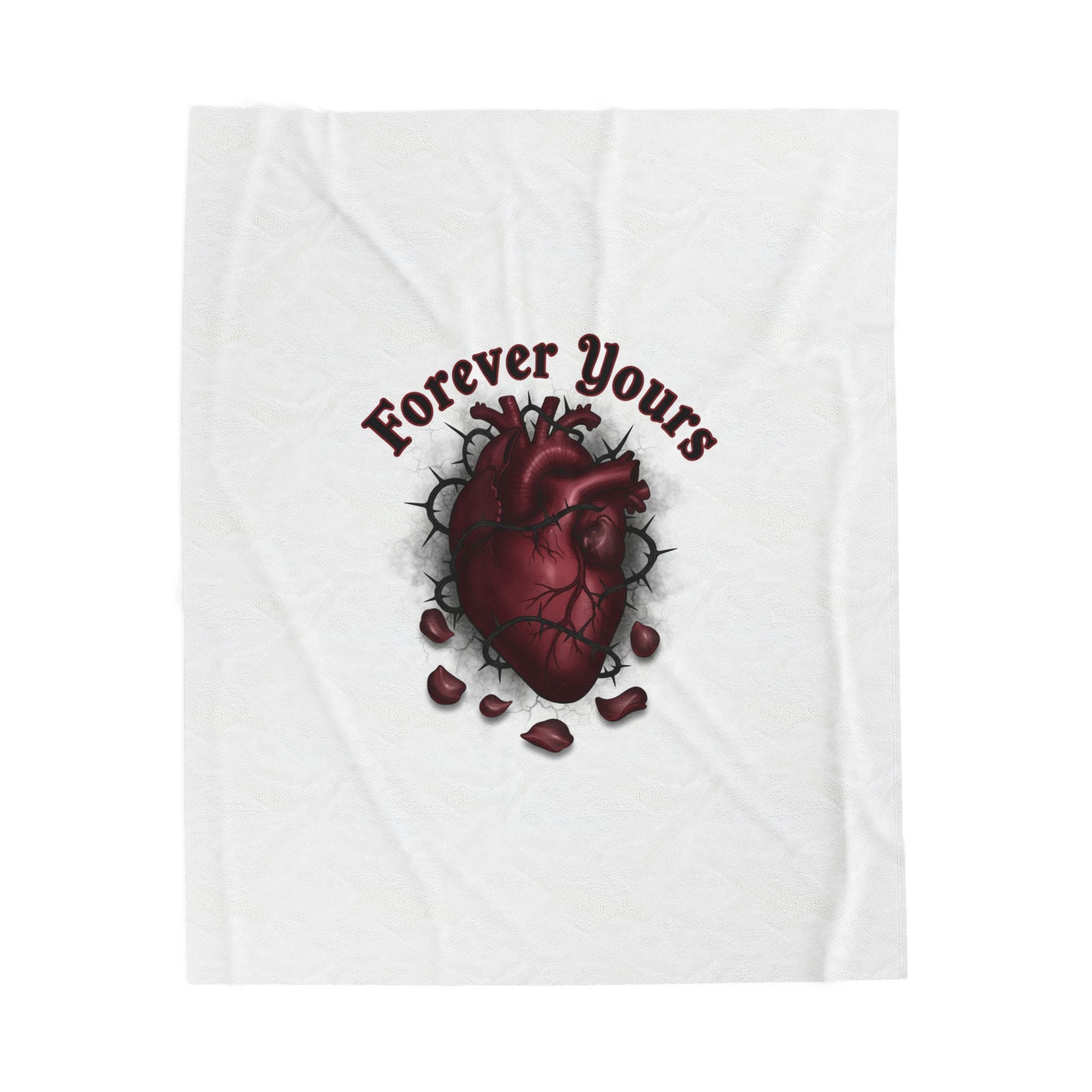 Anatomical Heart "Forever Yours" Velveteen Plush Blanket | Goth Valentine, Dark Romance